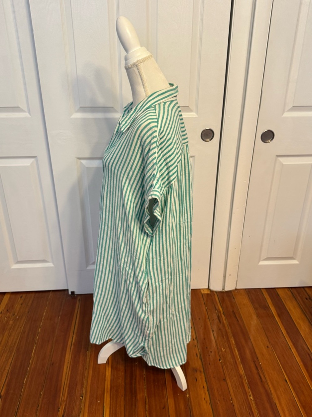 Universal Thread Green and White Striped Button-Down 100% Cotton Dress Size XL - Picture 4 of 8
